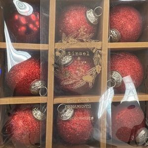 9 Kugel style Mercury Glitter Red Glass Tree Ornaments